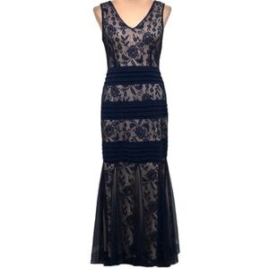 Candalite black lace dress with tan underneath sheath. Formal gown